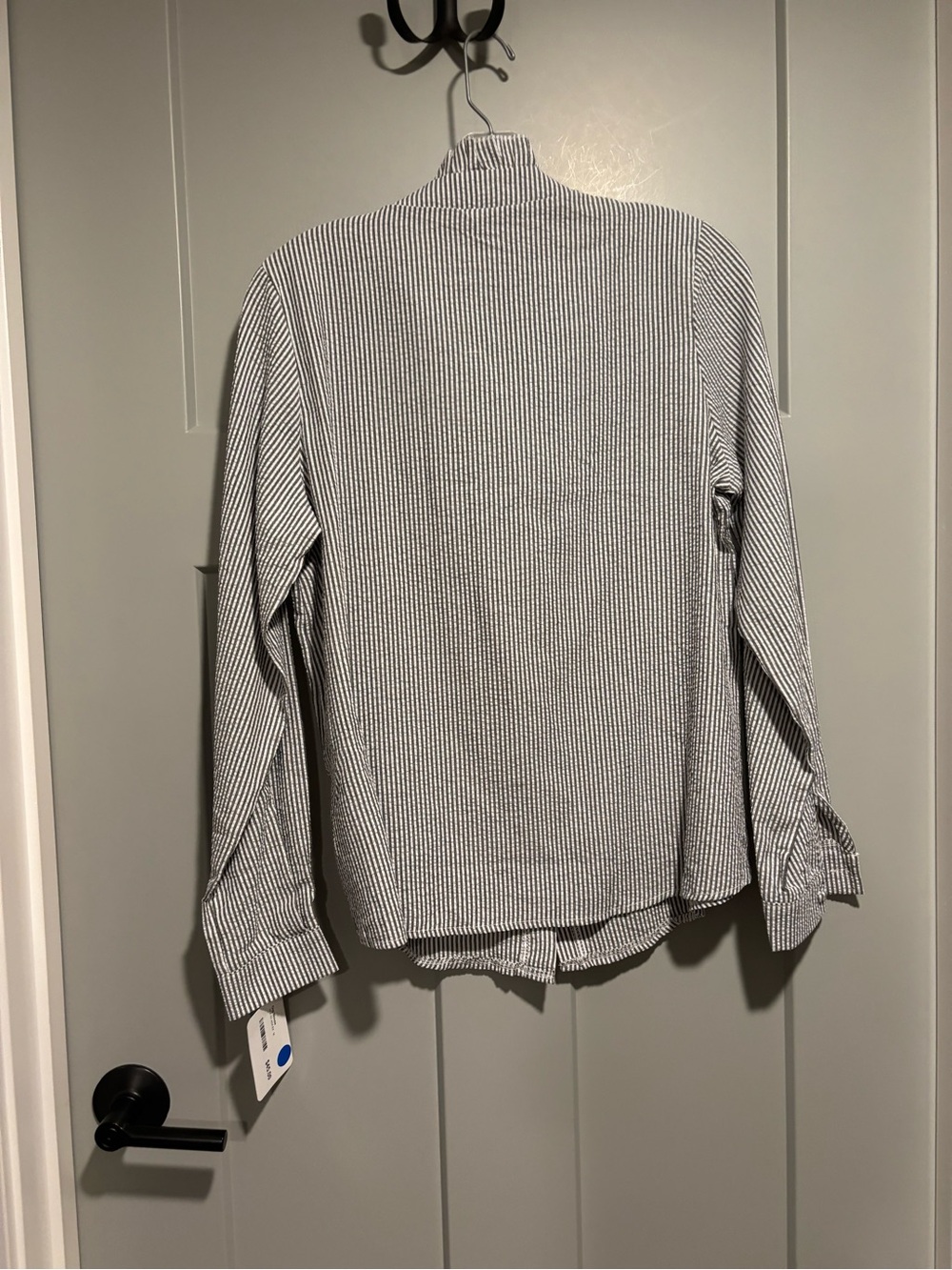 Striped Ruffle-Front Long Sleeve Shirt - Black & White - Picture 6 of 6